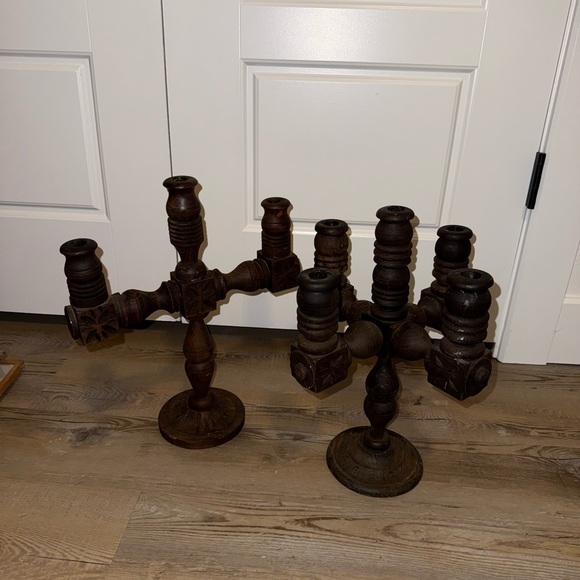 VTG Old California Mexican Carved Wood Candelabra